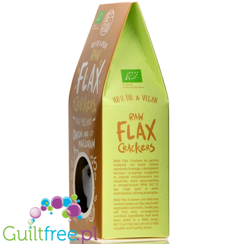 Diet Food Raw Flax Crackers bio krakersy lniane z cebulą i majerankiem, 5g węglowodanów - Image 3