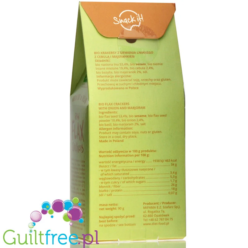 Diet Food Raw Flax Crackers bio krakersy lniane z ziarnami i ziołami, 5g węglowodanów - Image 2