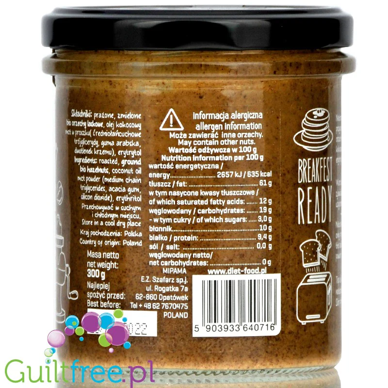 Diet Food Keto Hazelnut Cream - pasta z orzechów laskowych z MCT słodzona erytrolem - Image 4