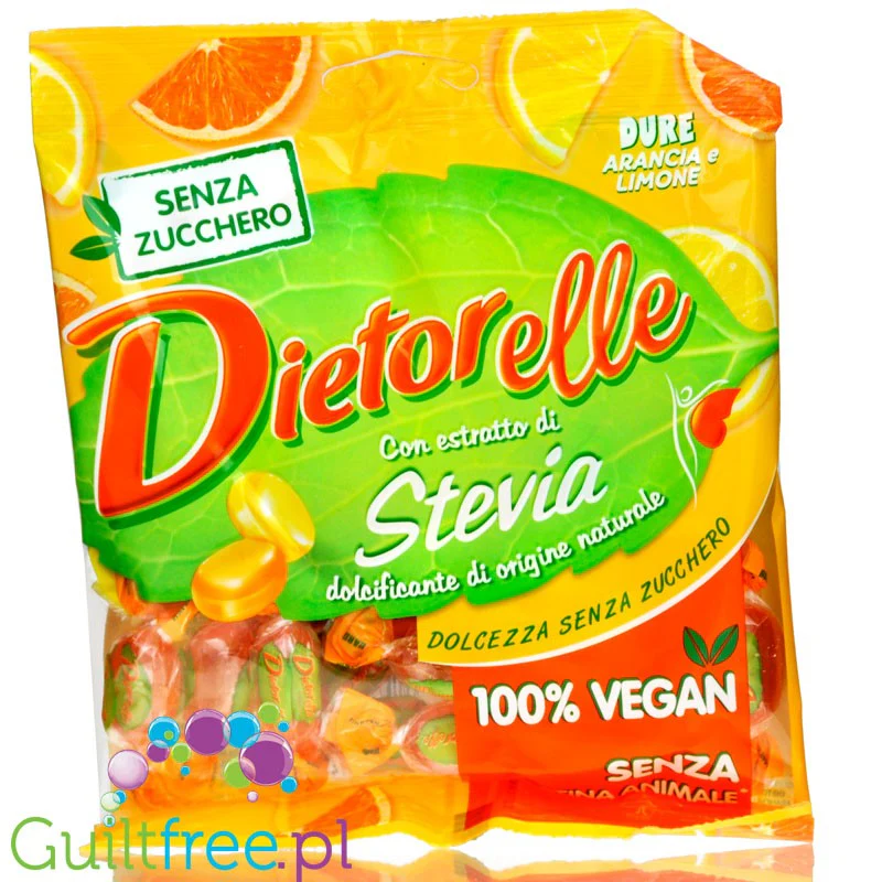 Dietorelle wegańskie nadziewane cukierki bez cukru ze stewią, Pomarańcza & Cytryna