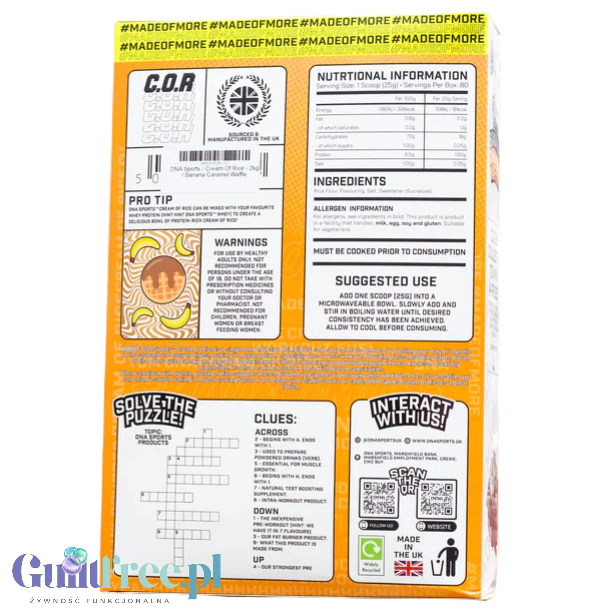 DNA Sports Cream of Rice, Banana Caramel Waffle 2kg - kleik ryżowy bez cukru, smak  Gofry z Karmelem i Bananami - Image 3