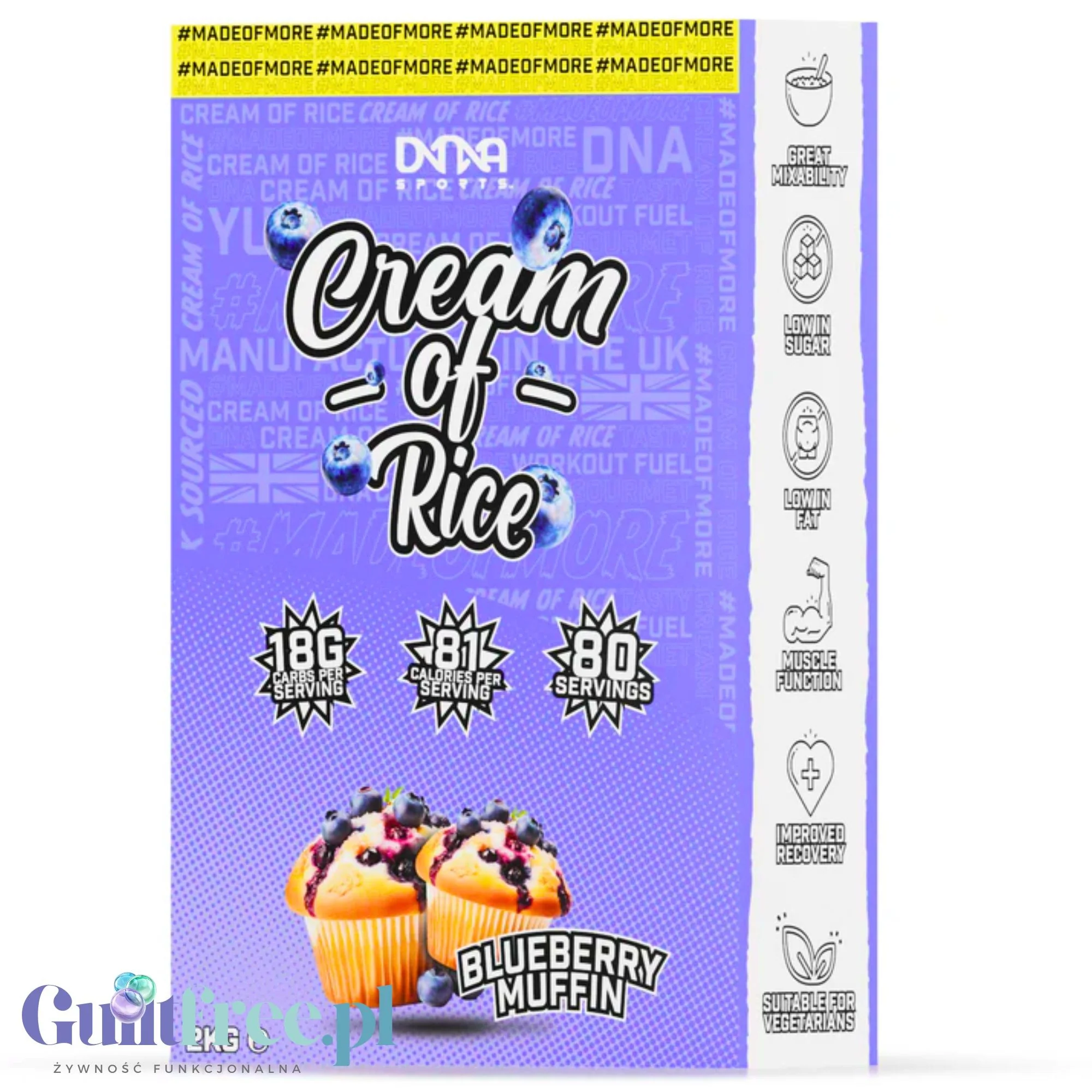 DNA Sports Cream of Rice, Blueberry Muffin 2kg - kleik ryżowy bez cukru, smak Muffinka z Jagodami