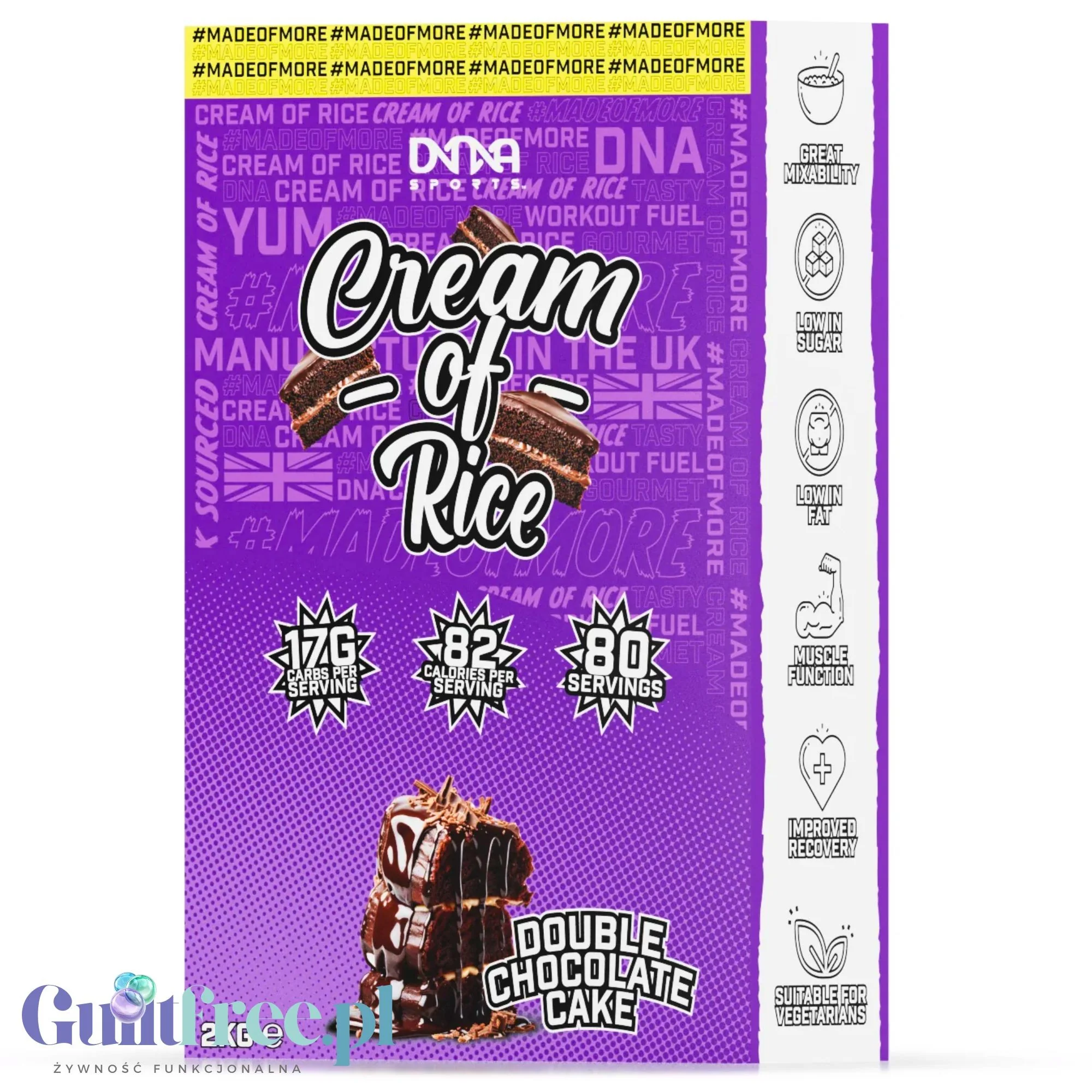 DNA Sports Cream of Rice, Triple Chocolate 2kg - kleik ryżowy bez cukru, smak Potrójna Czekolada