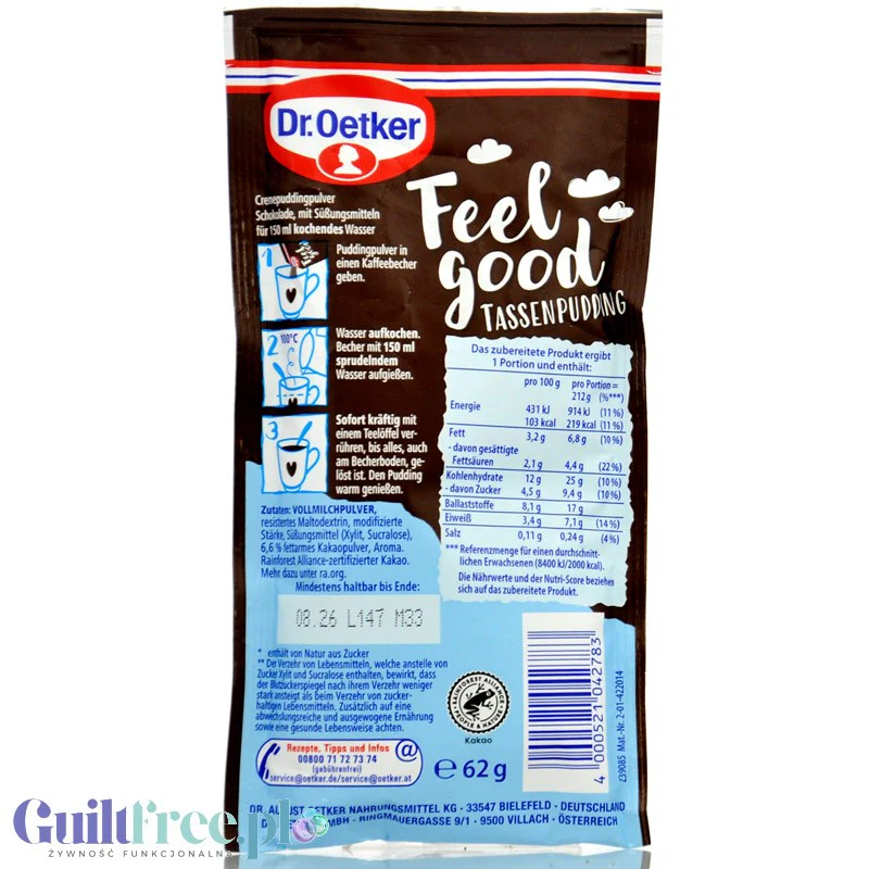 Dr Oetker Feel Good Tassenpudding Schoko - budyń czekoladowy bez cukru instant bez gotowania - Image 2