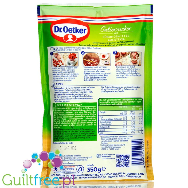 Dr. Oetker Gelierzuker Stevia 3:1 - cukier żelujący 'żelfix' ze stewią do dżemów 40% mniej cukru - Image 2