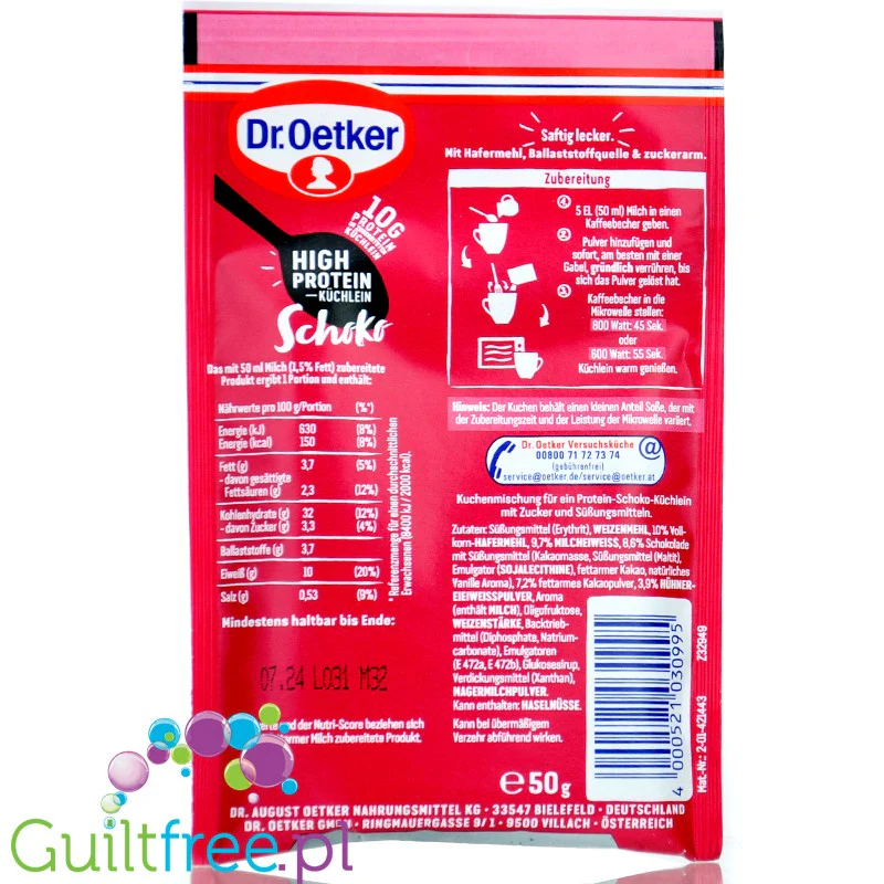 Dr Oetker High Protein Küchlein Chocolate - proteinowa babeczka z kubeczka, ciasto kakaowe 10g białka - Image 2