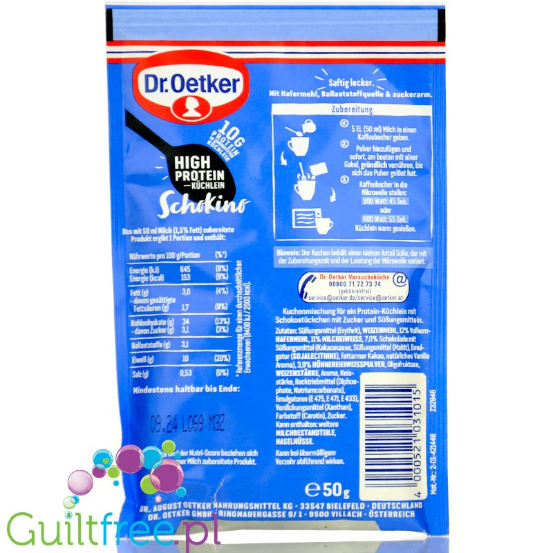 Dr Oetker High Protein Küchlein Schokino - proteinowa babeczka z kubeczka z kawałkami czekolady 10g białka - Image 2