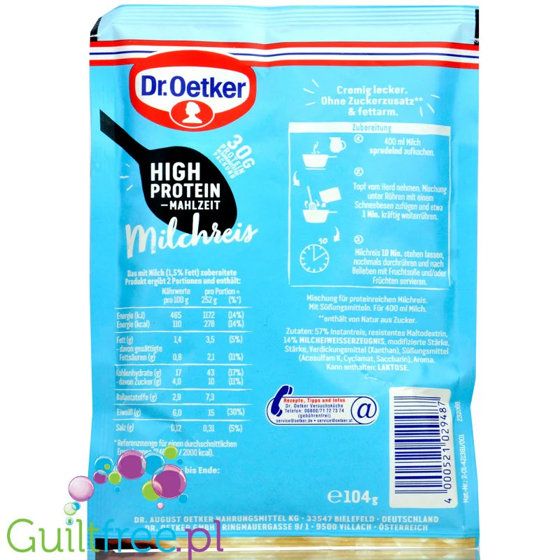 Dr Oetker High Protein Milchreis - proteinowy ryż na mleku bez cukru 30g białka - Image 2