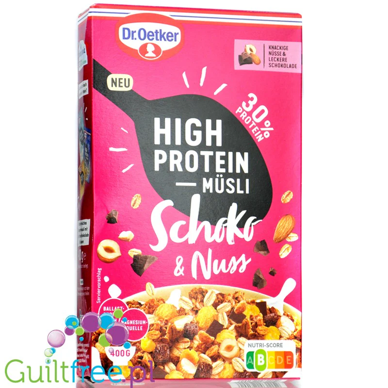Dr Oetker High Protein Musli Schoko & Nuss - proteinowe musli 30g białka, Czekolada & Orzechy