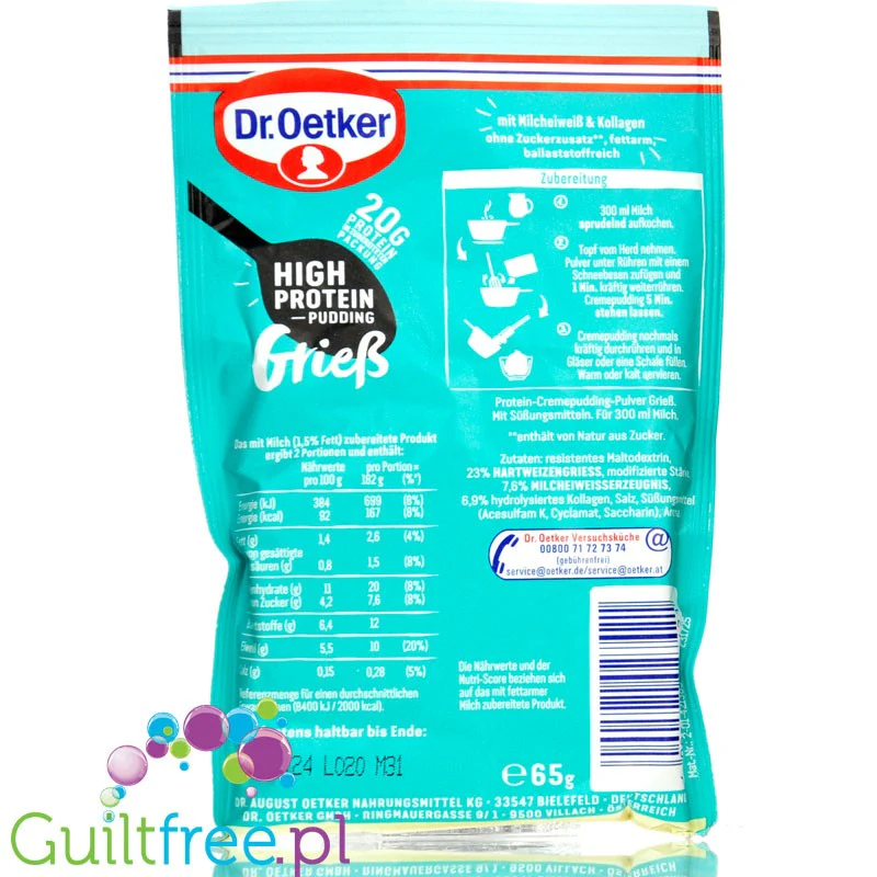 Dr Oetker High Protein Pudding Griess - proteinowa kasza manna bez cukru - Image 2