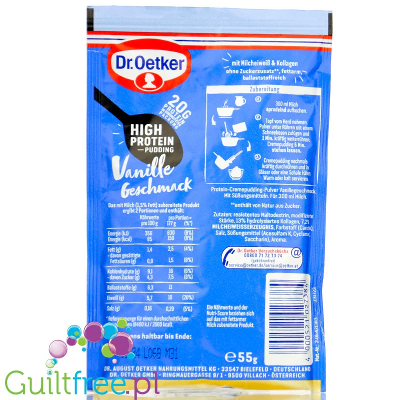 Dr Oetker High Protein Pudding Vanille - proteinowy budyń waniliowy w proszku 20g białka - Image 2