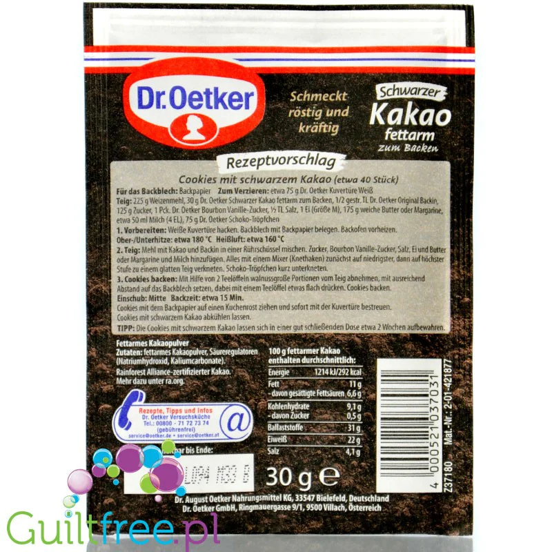 Dr Oetker Schwarzer Kakao Fettarm - odtłuszczone czarne kakao aż 31g błonnika - Image 2