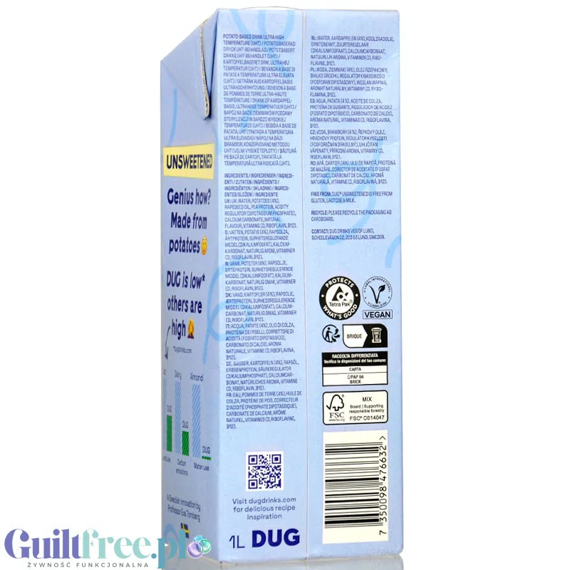 DUG Unsweetened 1L - nie-mleko roślinne ziemniaczane 34kcal, bez zagęstników, cukru i słodzików - Image 3
