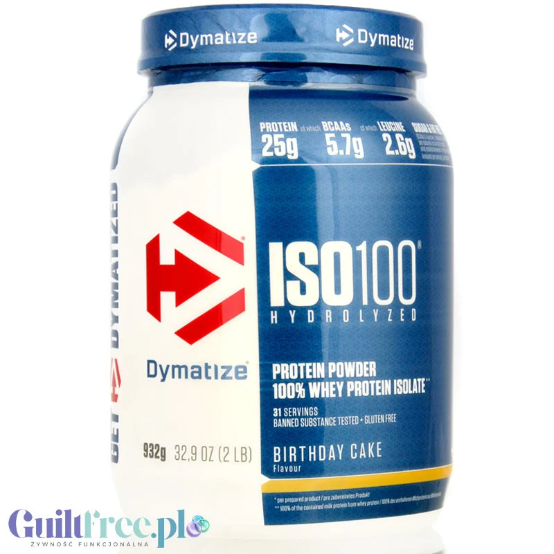 Dymatize ISO100 Hydrolyzed Whey Protein Birthday Cake - odżywka białkowa bez cukru 25g białka, WPI & Hydrolizat