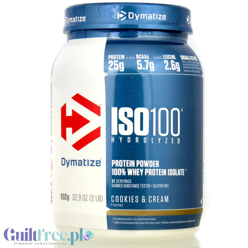 Dymatize ISO100 Hydrolyzed Whey Protein Cookies & Cream - odżywka białkowa bez cukru 25g białka, WPI & Hydrolizat
