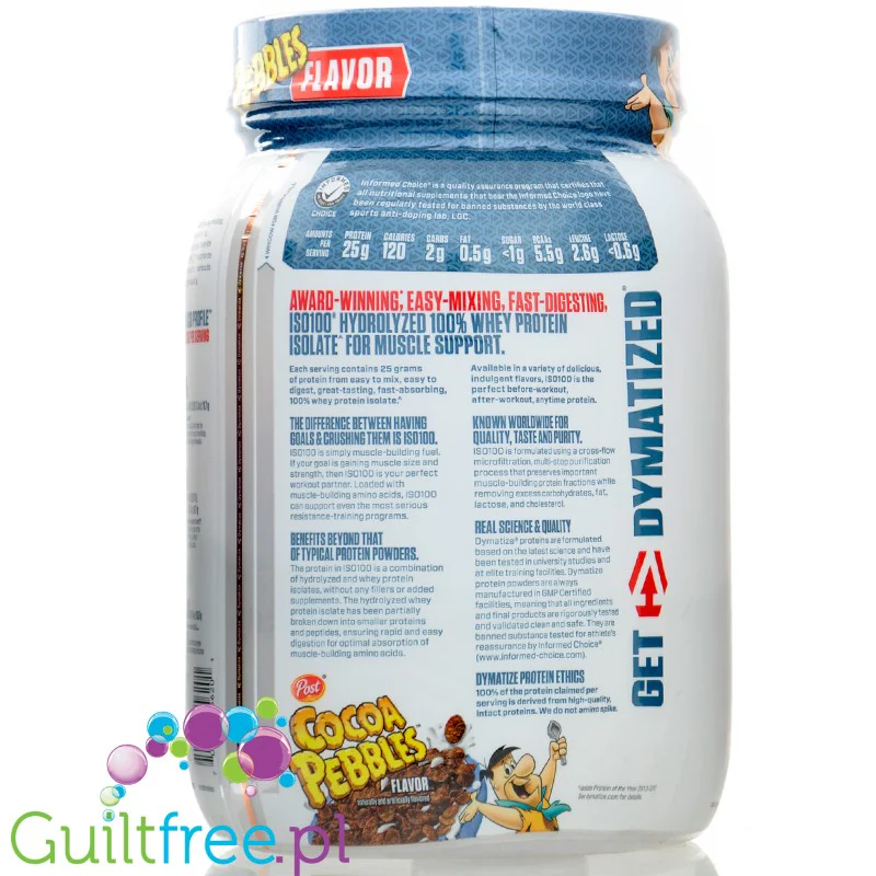 Dymatize ISO100 Hydrolyzed Whey Protein Cocoa Pebbles - odżywka białkowa bez cukru 25g białka, WPI & Hydrolizat - Image 2