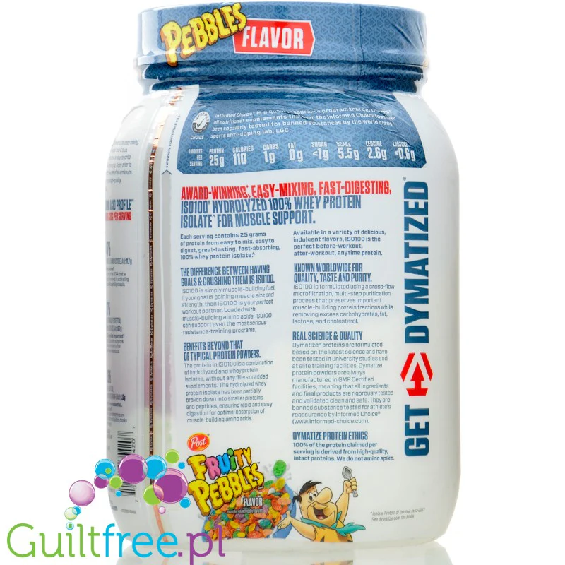 Dymatize ISO100 Hydrolyzed Whey Protein Fruity Pebbles - odżywka białkowa bez cukru 25g białka, WPI & Hydrolizat - Image 2
