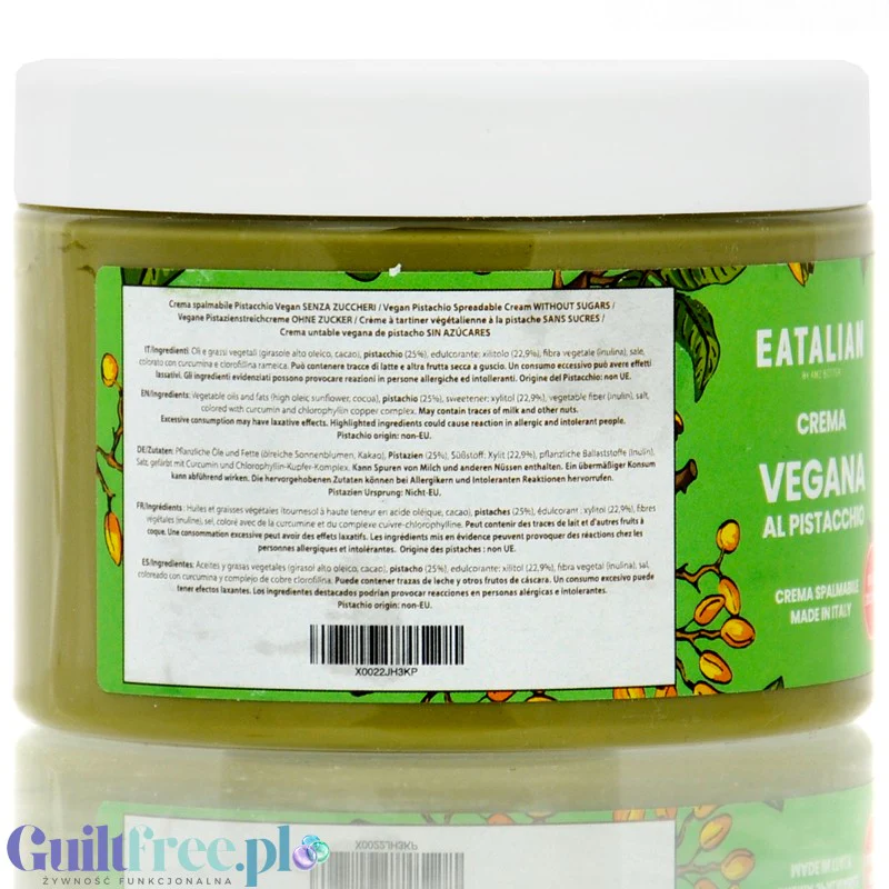 EATalian Crema Vegana al Pistacchio 500g - wegański krem pistacjowy bez cukru 25% pistacji z ksylitolem - Image 2