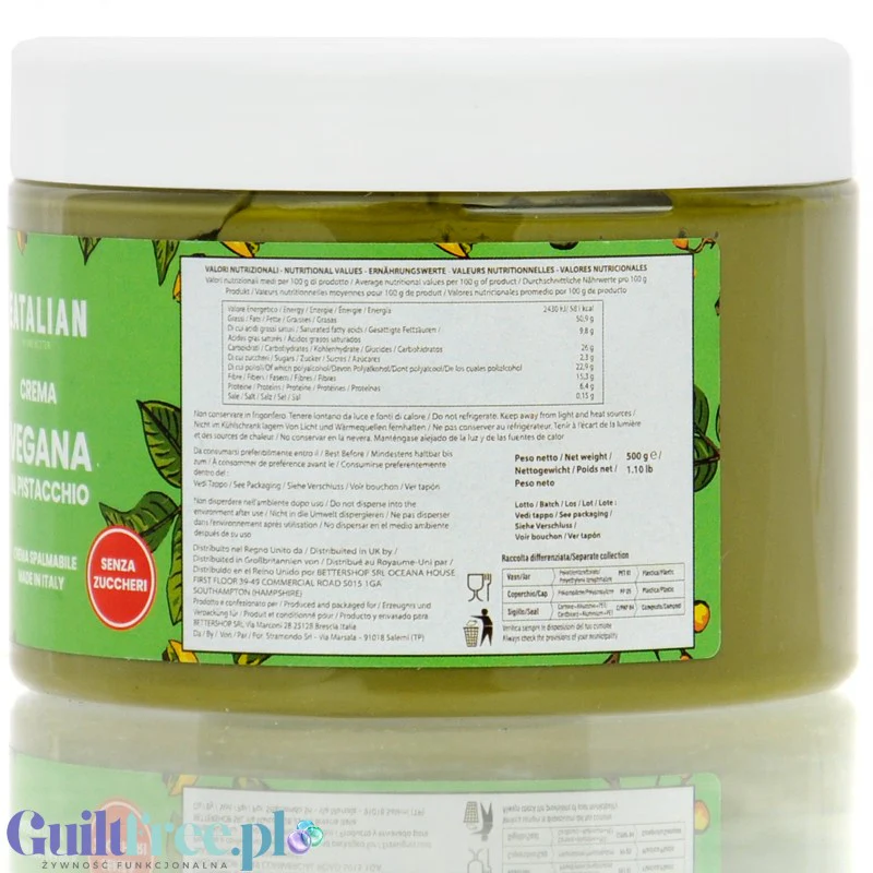 EATalian Crema Vegana al Pistacchio 500g - wegański krem pistacjowy bez cukru 25% pistacji z ksylitolem - Image 3