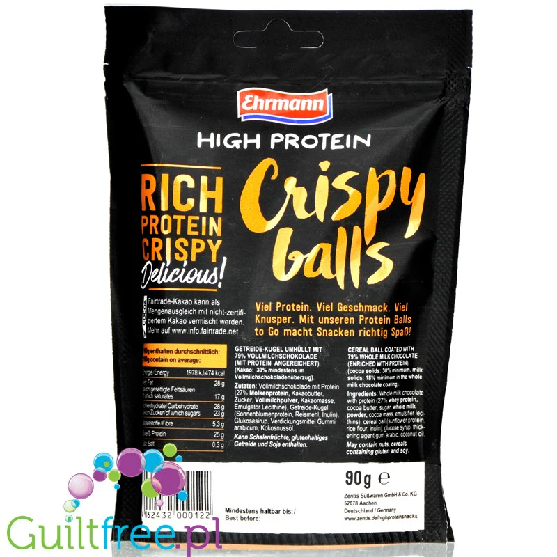 Ehrmann Protein Crispy Vollmilch Balls - chrupkie kuleczki w czekoladowej polewie białkowej - Image 2