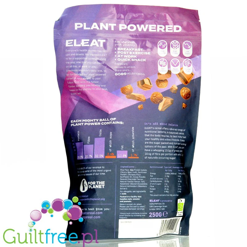 Eleat Cereal Reinvented Chocolate Triumph 250g - wegańskie proteinowe płatki śniadaniowe 25g białka & 20g błonnika - Image 2