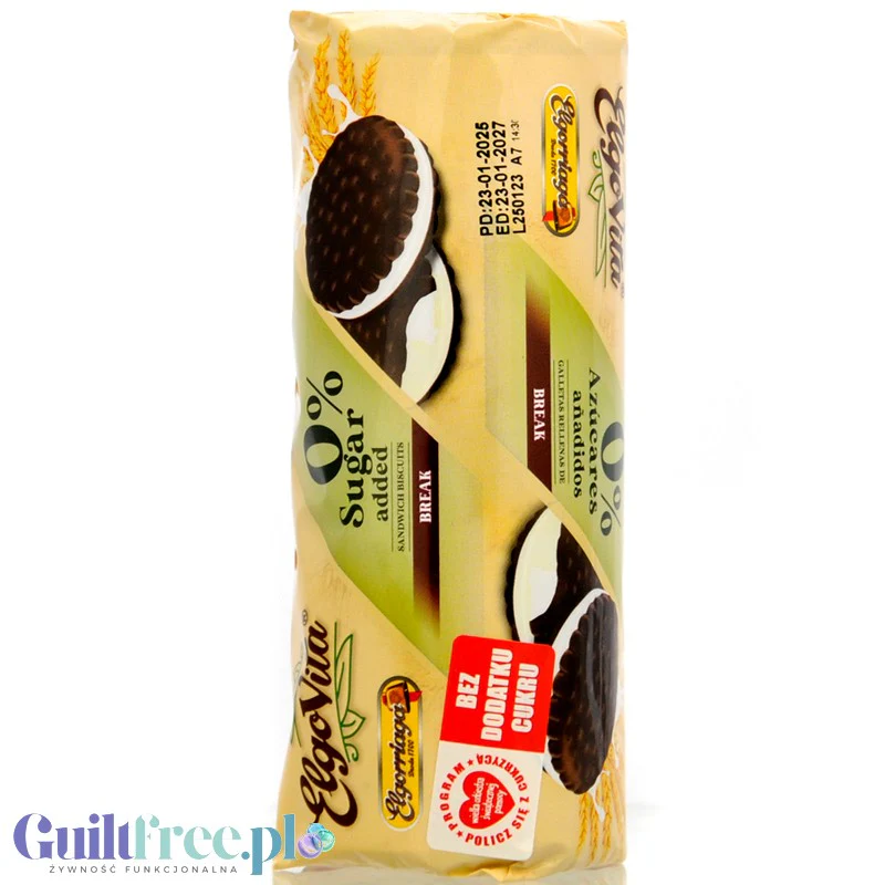ElgoVita Sandwich Cocoa Biscuits - kruche kakaowe markizy z kremem śmietankowym bez dodatku cukru