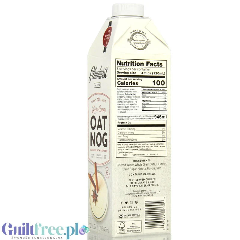 Elmhurst Cashew OatNog - wegańskie nie-mleko owsiane z nerkowcami, bez karagenu i gumy guar - Image 2