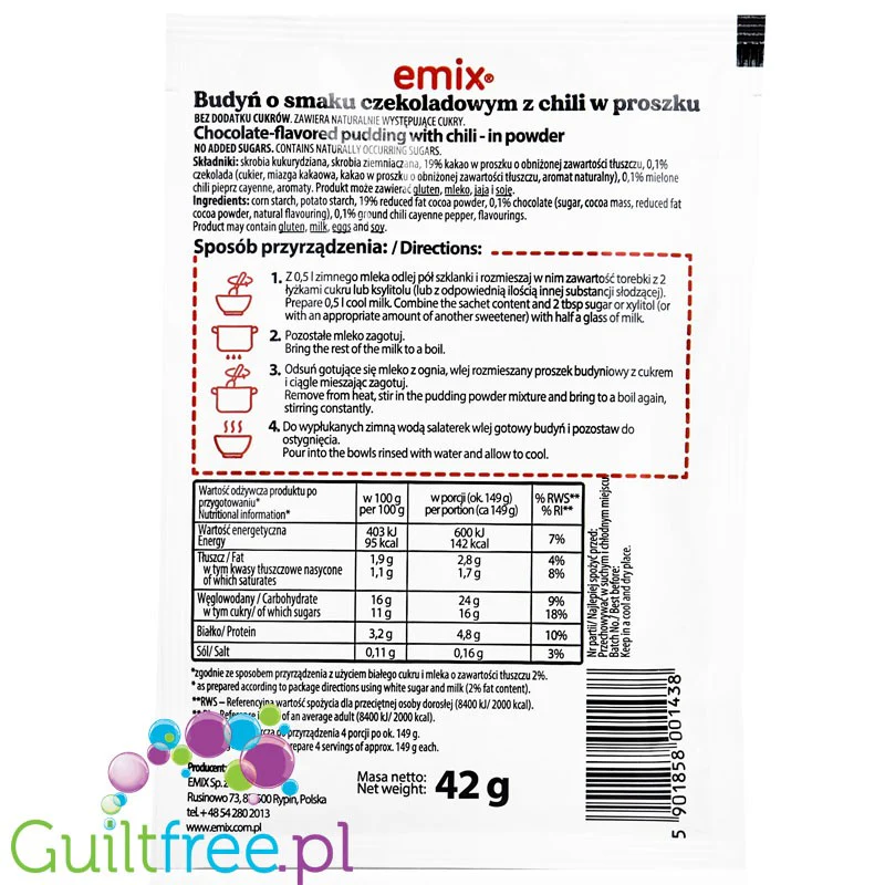 Emix Budyń Czekolada & Chilli - budyń bez cukru o smaku czekoladowym z chilli - Image 2