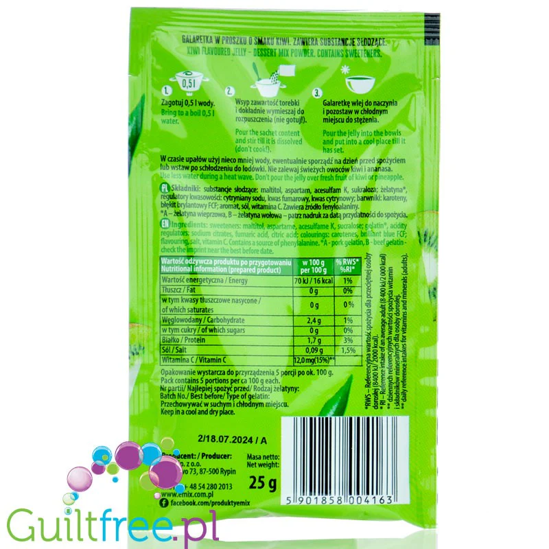 Emix Fit Galaretka Kiwi - galaretka bez cukru o smaku kiwi odpowiednia dla diabetyków - Image 2