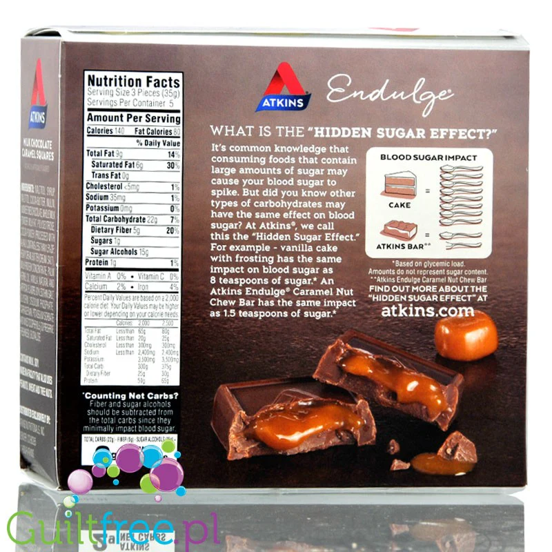 Atkins Endulge Squares, czekoladki z masą karmelową PUDEŁKO - Image 4