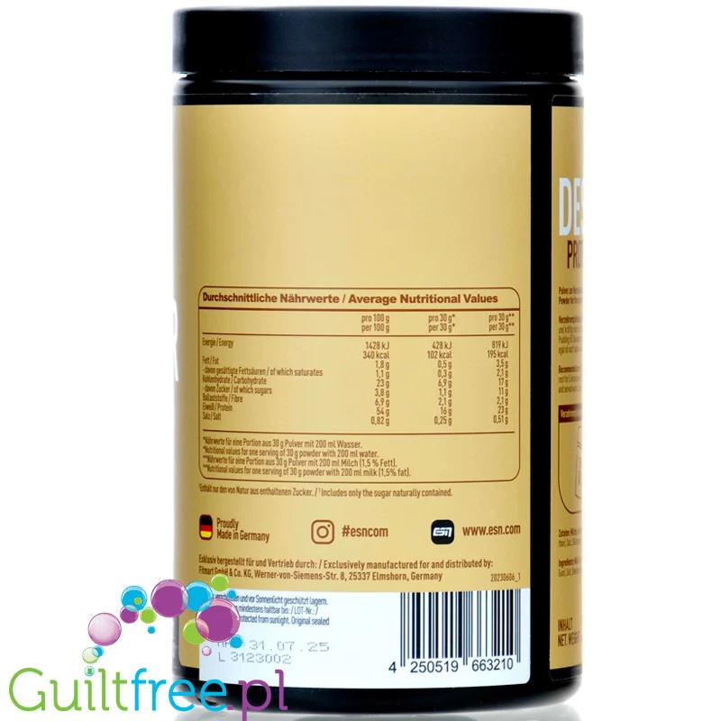 ESN Designer Protein Pudding Neutral - pudding proteinowy bez cukru i słodzików, 17g białka w porcji 103kcal - Image 3