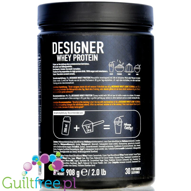 ESN Designer Whey Leon's Cereal 0,9KG - WPI, WPH i WPC, odżywka białkowa o smaku czekoladowo-karmelowych płatków śniadaniowych - Image 3