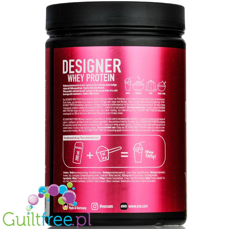 ESN Designer Whey Vanilla Milk 0,9kg - WPI, WPH i WPC, smak Waniliowo-Mleczny - Image 3
