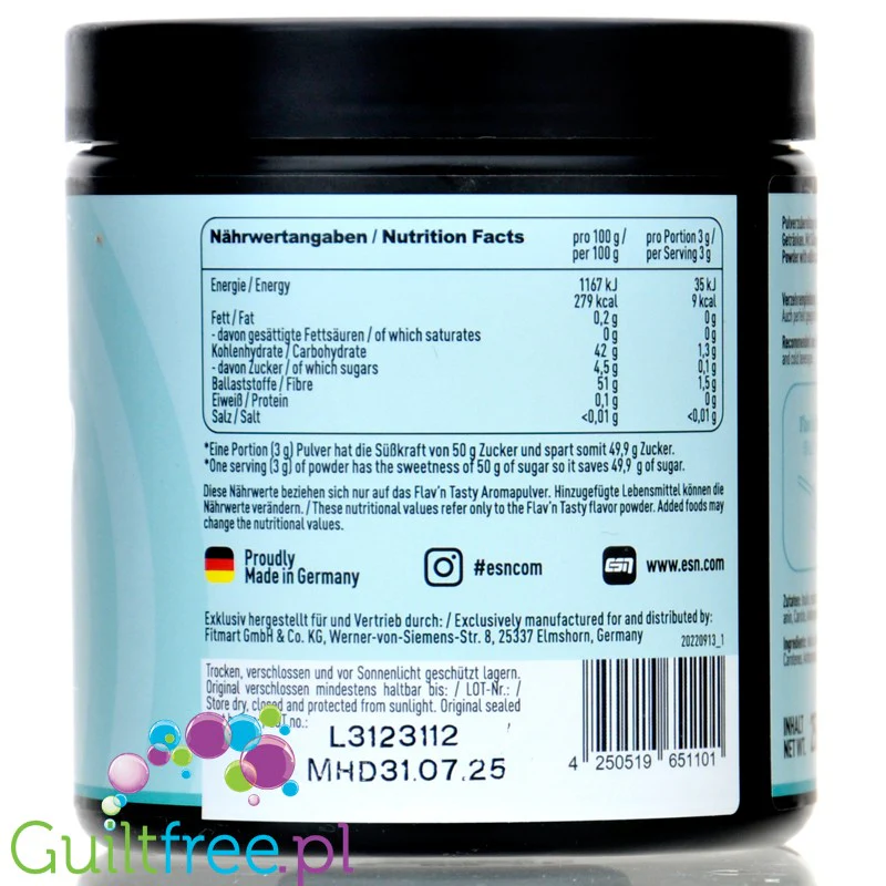 ESN Flav'N'Tasty Birthday Cake 250g - niskokaloryczny aromat w proszku, Tort Urodzinowy - Image 3