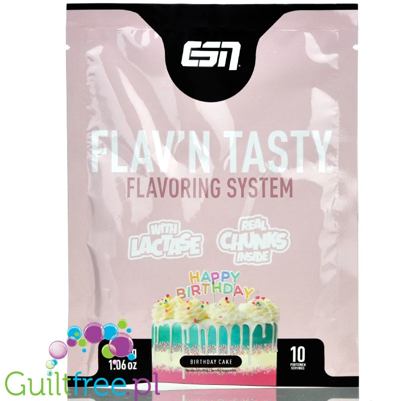 ESN Flav'N'Tasty Birthday Cake - słodzony aromat w proszku, Tort Urodzinowy z bezcukrową posypką lukrową