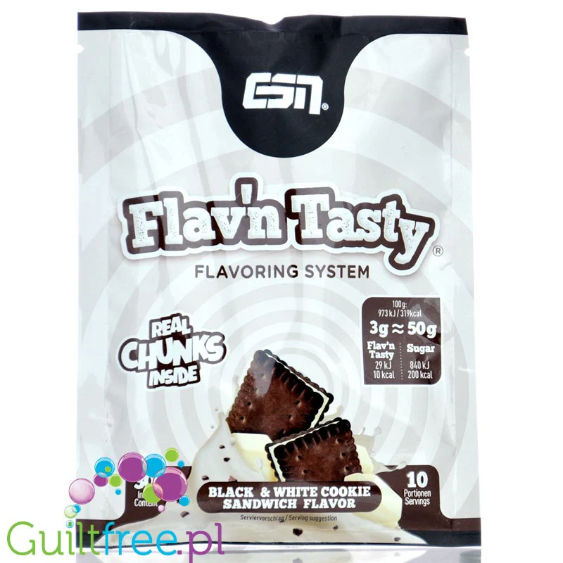 ESN Flav'N'Tasty Black & White Cookie Sandwich 30g - niskokaloryczny aromat w proszku Ciasteczka z Kremem