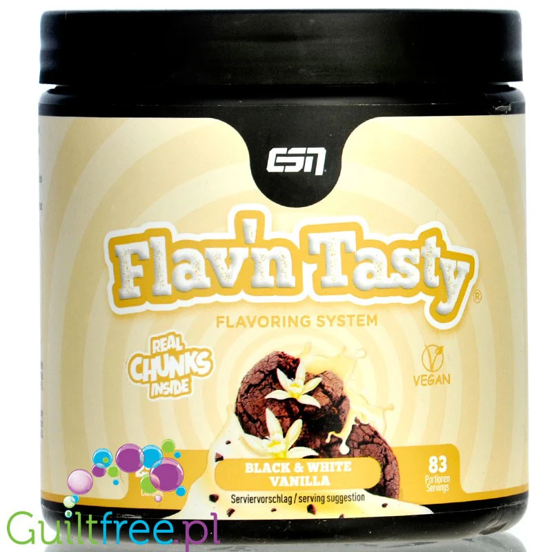 ESN Flav'N'Tasty Black & White Vanilla - niskokaloryczny aromat w proszku, Wanilia & Ciasteczka Kakaowe