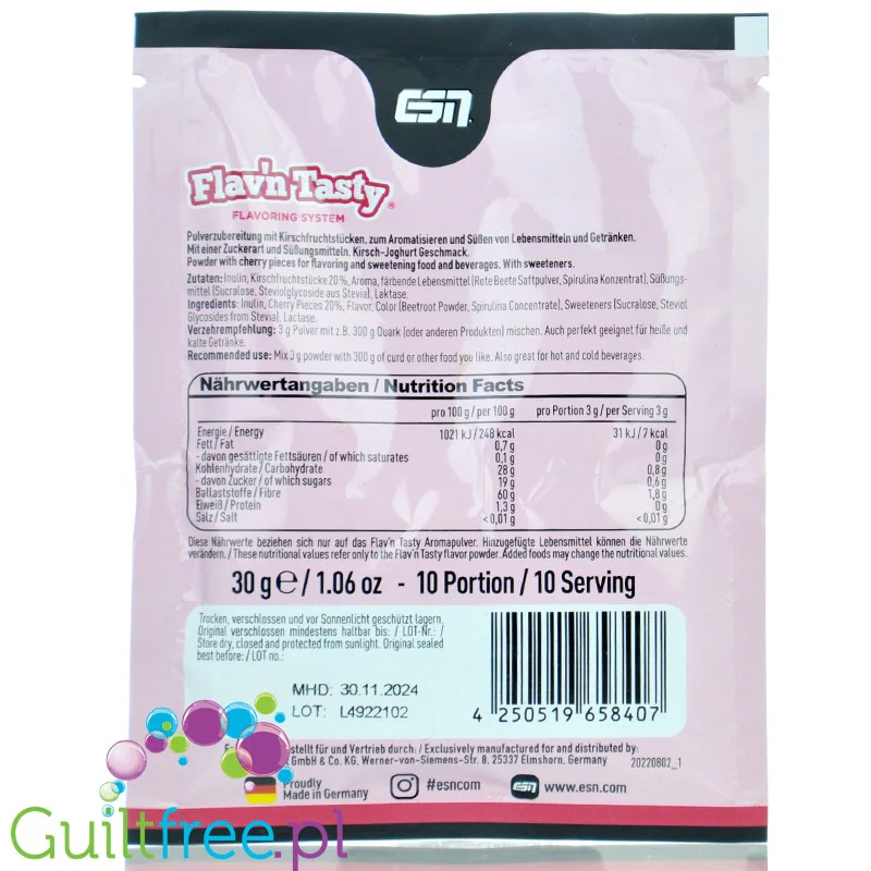 ESN Flav'N'Tasty Cherry Yoghurt 30g - słodzony aromat w proszku saszetka, Jogurt Wiśniowy - Image 2