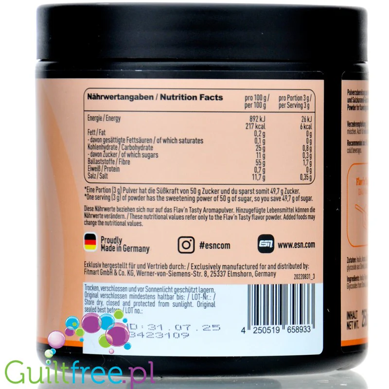 ESN Flav'N'Tasty Salted Caramel 250g - niskokaloryczny aromat w proszku, Solony Karmel - Image 3