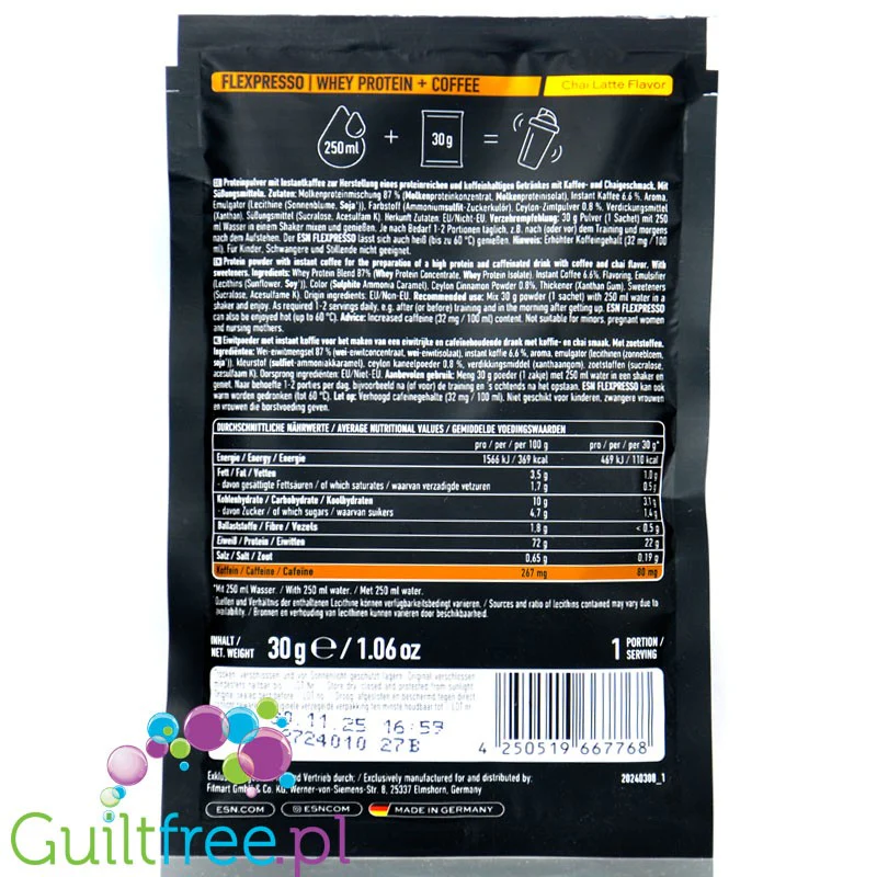 ESN Flexpresso Whey Protein Coffee Chai Latte 30g - korzenna kawa proteinowa 22g białka, saszetka - Image 2