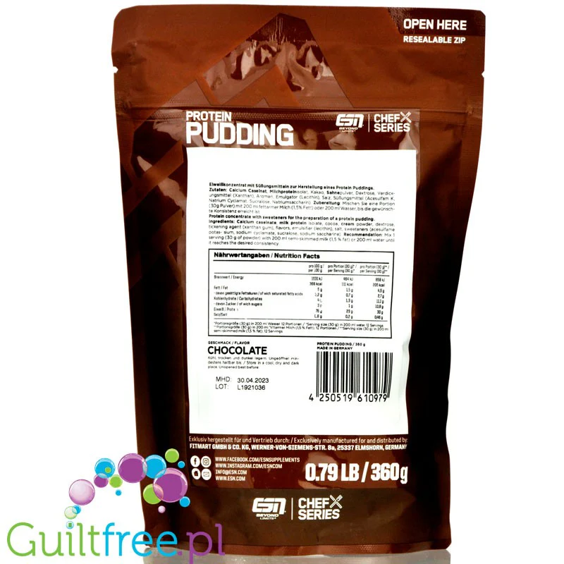 ESN Designer Protein Pudding Chocolate - czekoladowy budyń białkowy, 16g białka w porcji 103kcal - Image 2