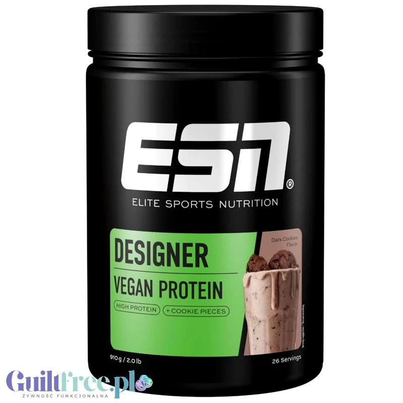 ESN Vegan Designer Protein, Dark Cookie 0,9 kg - wegańska odżywka białkowa bez soi i glutenu, smak Ciasteczko & Ciemna Czekolada
