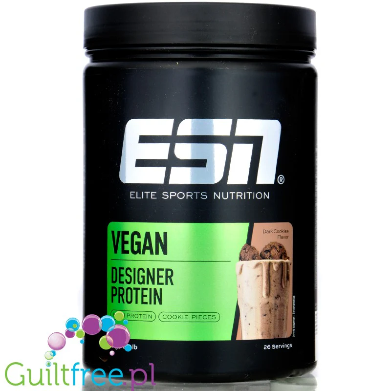 ESN Vegan Designer Protein, Dark Cookie 0,9 kg - wegańska odżywka białkowa bez soi i glutenu, smak Ciasteczko & Ciemna Czekolada - Image 4