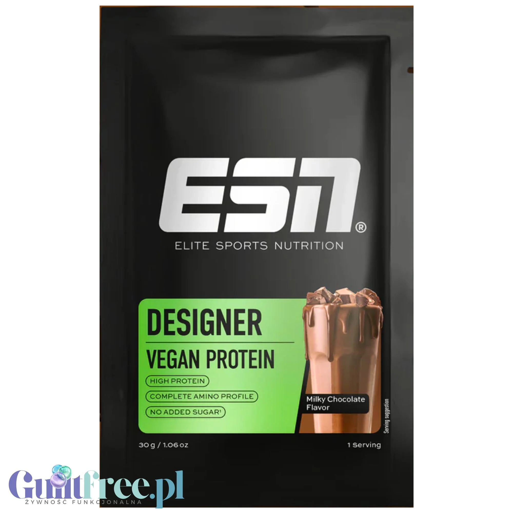 ESN Vegan Designer Protein, Milky Chocolate 30g - wegańska odżywka białkowa ze stewią, smak Czekolada Mleczna