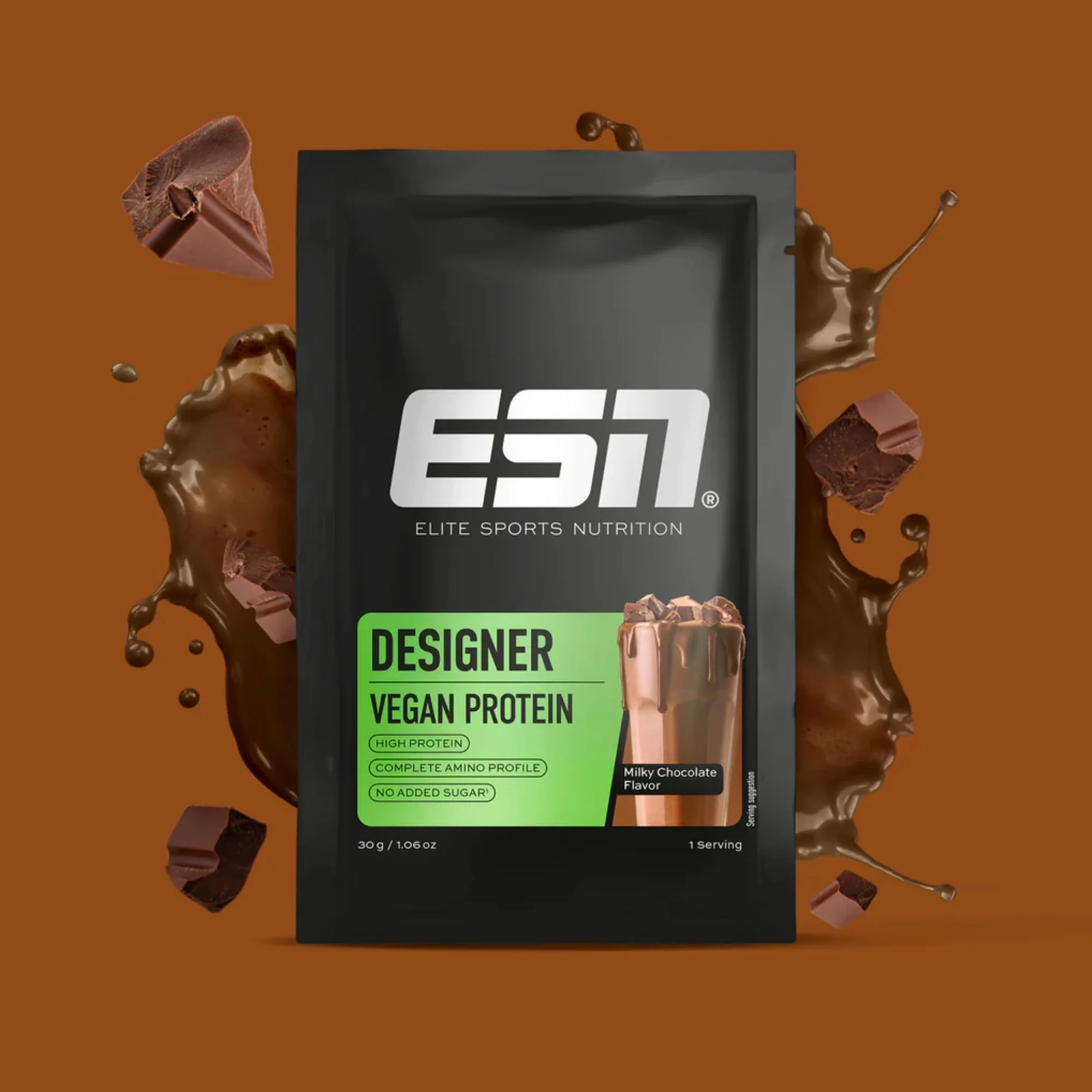 ESN Vegan Designer Protein, Milky Chocolate 30g - wegańska odżywka białkowa ze stewią, smak Czekolada Mleczna - Image 2