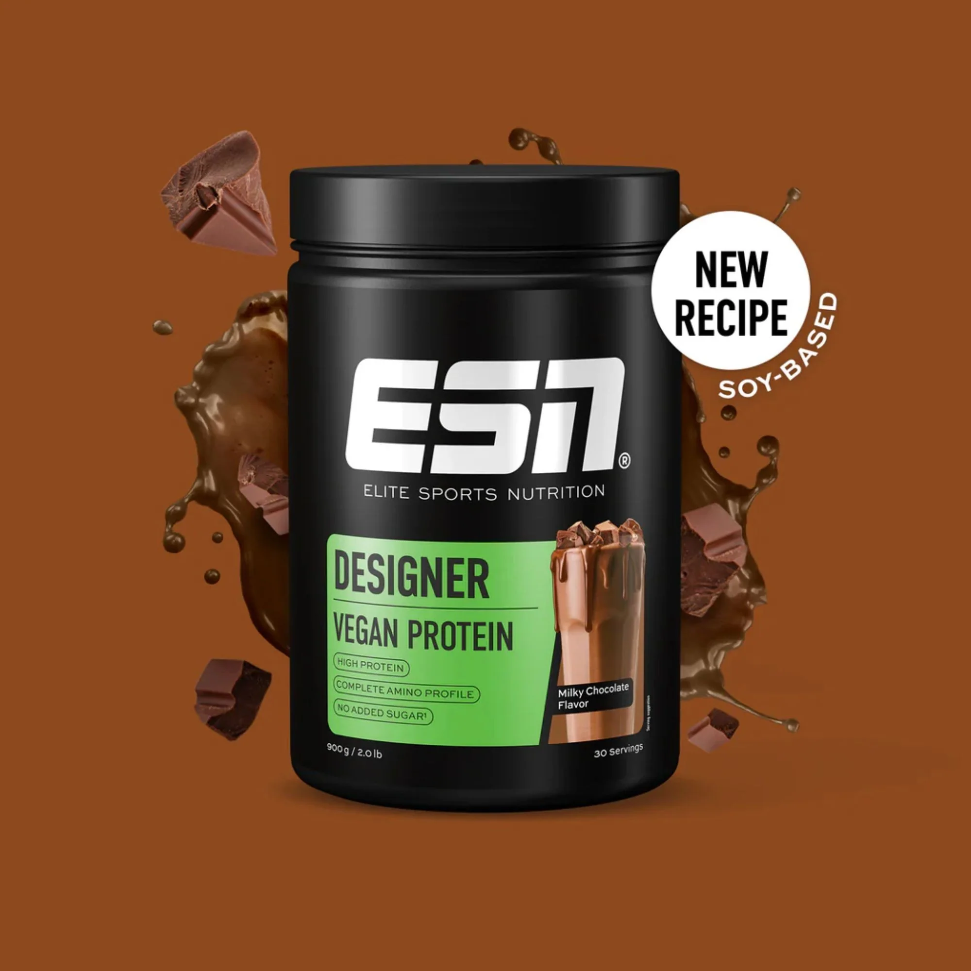 ESN Vegan Designer Protein, Milky Chocolate - wegańska odżywka białkowa bez soi i glutenu, smak Czekolada Mleczna - Image 3