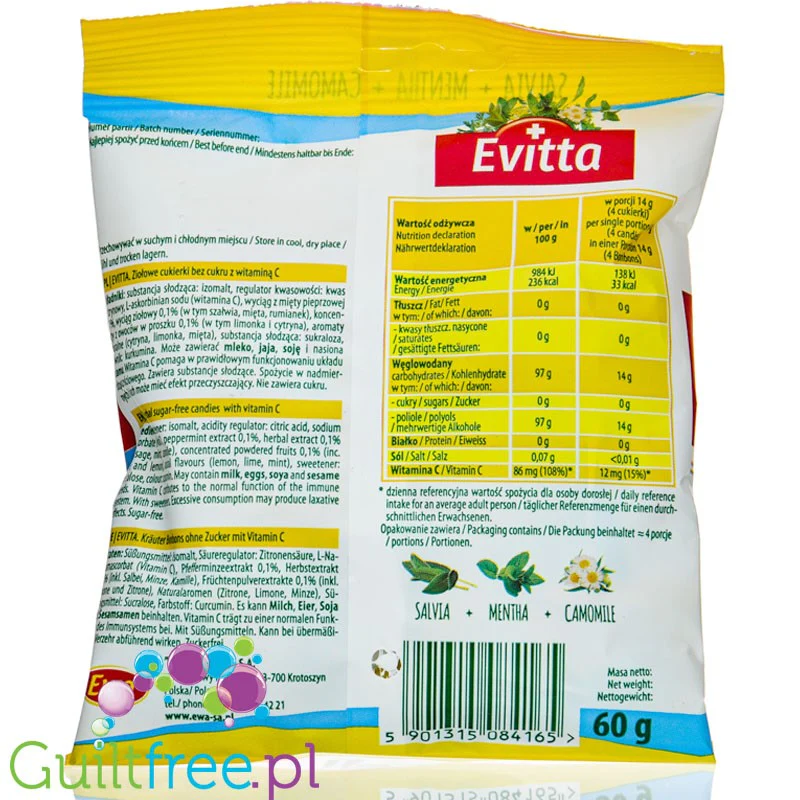 Evitta Herbal Candies Cytryna z Limonka & Mięta - ziołowe cukierki bez cukru - Image 2