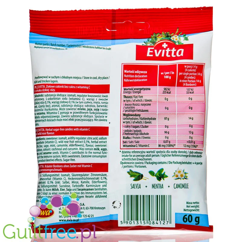 Evitta Herbal Candies Dzika Róża & Czarny Bez - ziołowe cukierki bez cukru - Image 2