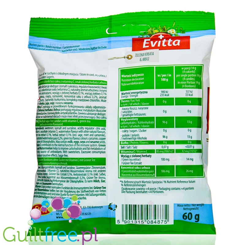 Evitta Herbal Candies Zielona Herbata & Arbuz - ziołowe cukierki bez cukru - Image 2