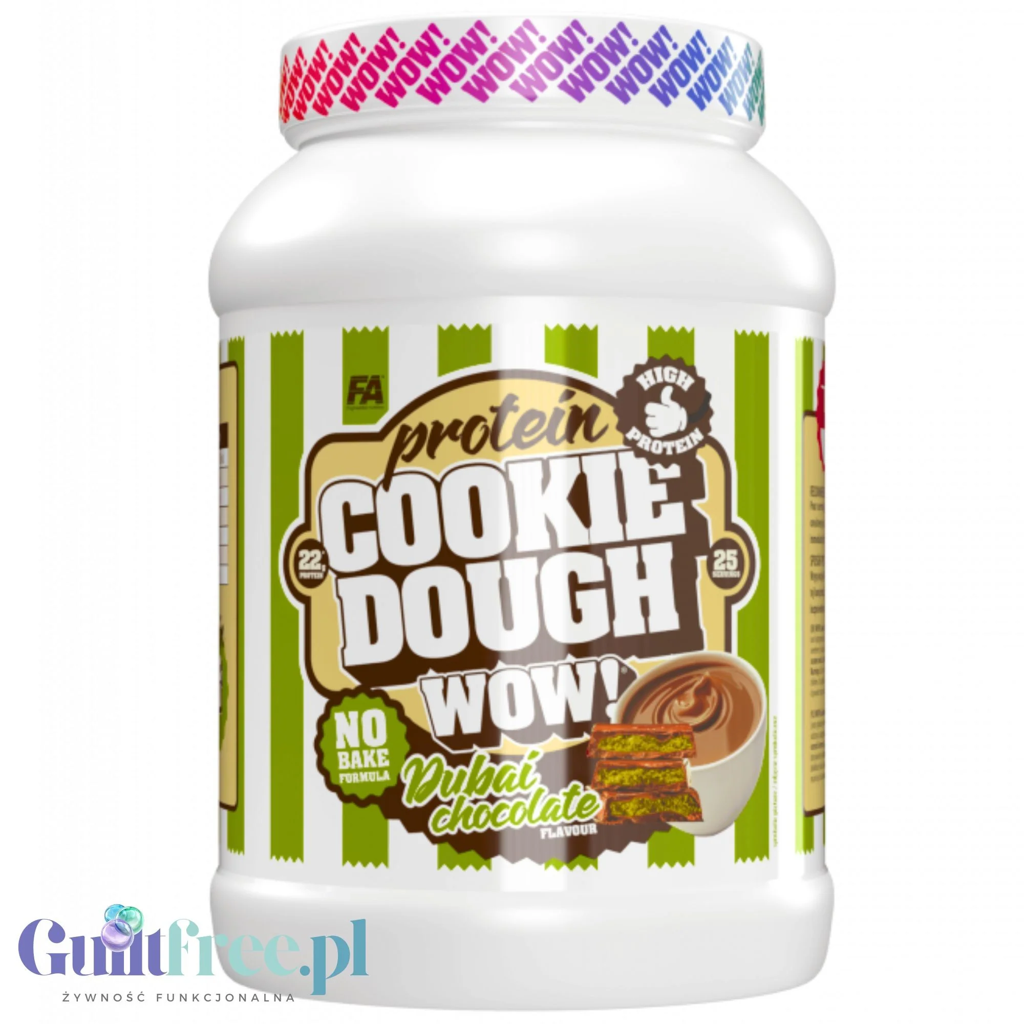 FA WOW! Protein Cookie Dough Dubai Chocolate - proteinowa masa ciasteczkowa 166kcal, 21g białka